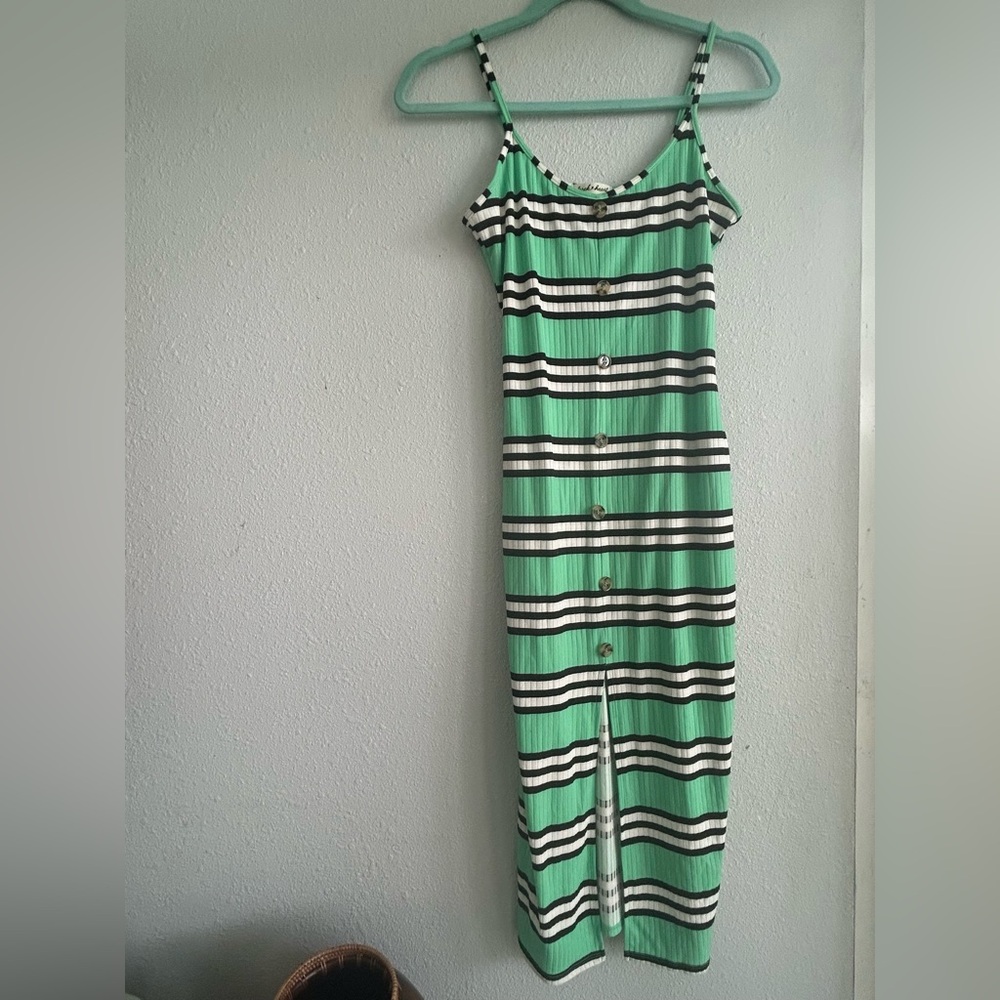 Nearly New Derek Heart Adjustable Green Striped Dress